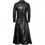 2015 GOTHIC BLACK DRAWSTRING LEATHER LONG COAT FOR WOMENS 