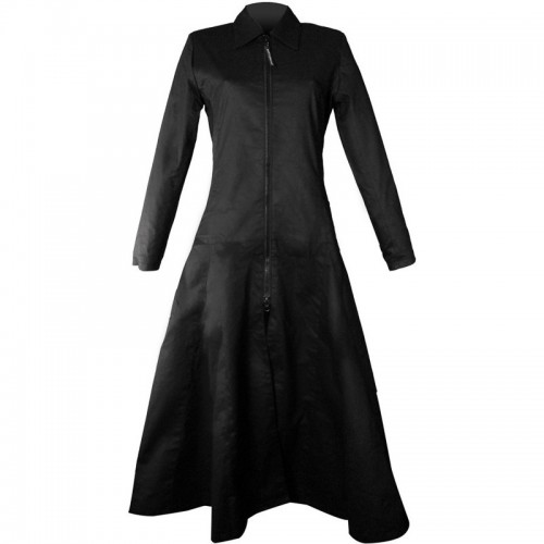 2015 GOTHIC BLACK ZIPPER AND DRAWSRING COTTON LONG COAT FOR WOMENS 