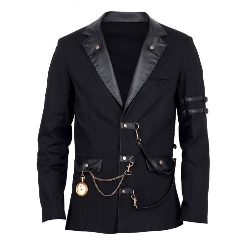 2015 Gothic Vintage Goth Steampunk jacket Men black Gothic black jacket Military Cotton material 