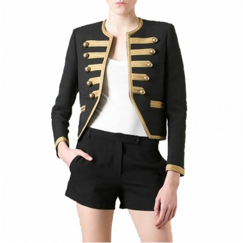 2015 GOTHIC STYLE BLACK CROPPED OFFICER JACKET FOR WOMENS 