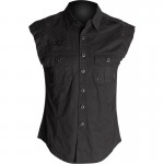 2015 Gothic Black Black sleeveless workers men's shirt cotton material 
