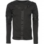  2015 Gothic black Men's long-sleeve top with eyelets and straps cotton material 