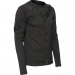  2015 Gothic black Men's long-sleeve top with eyelets and straps cotton material 