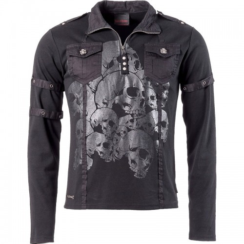  2015 Gothic black men's Longsleeve polo shirt with skull print cotton material 