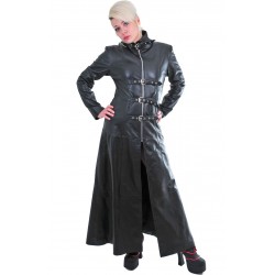 GOTHIC STYLE LEATHER COAT BLACK COLOR STEAMPUNK FRONT STRAPS