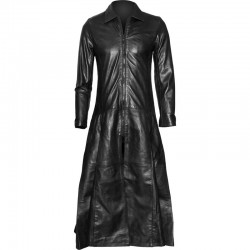 2015 GOTHIC BLACK DRAWSTRING LEATHER LONG COAT FOR WOMENS 