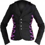 2015 GOTHIC BLACK COTTON PUNK JACKETS WITH TARTAN TRIMMING FOR WOMENS 