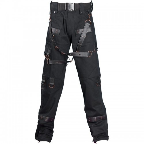Gothic Black copper and faux-leather bondage pants cotton material 