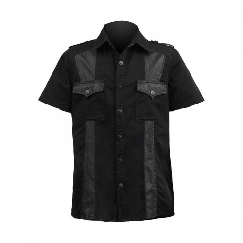 2015 Gothic Black men's splicing shirt cotton material 
