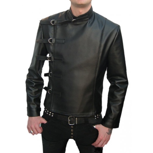 Men's Buckle leather Jacket goth gothic fetish clubwear cyber ...